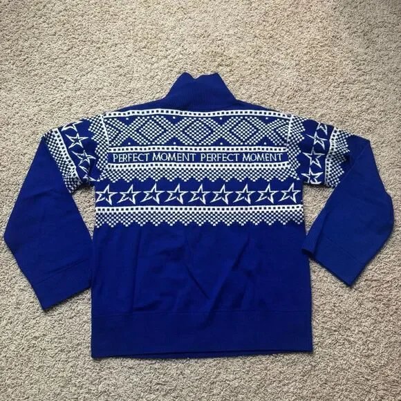 Perfect Moment Intarsia-knit sweater Merino Wool NWT Size Small Blue